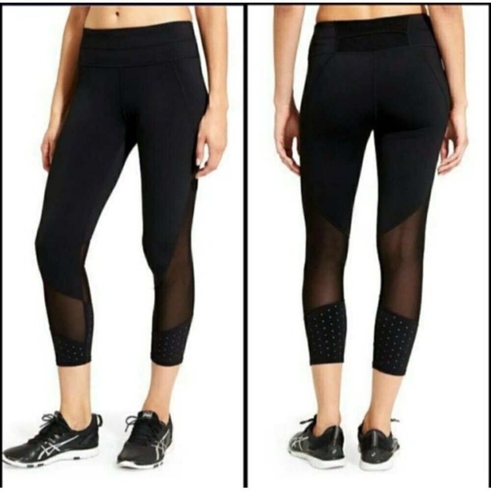 Athleta Women's Sz M Black Laser Mesh Sonar Capri Leggings Perforated